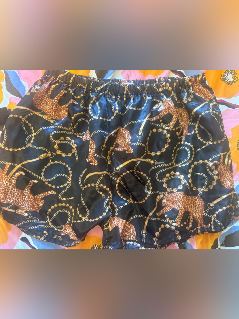 Black Chain & Leopard Print Shorts